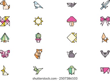 Origami icons collection is a vector illustration with editable stroke.