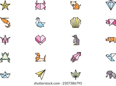 Origami icons collection is a vector illustration with editable stroke.