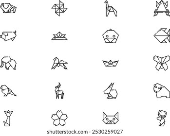 Origami icons collection is a vector illustration with editable stroke.