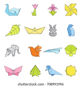 Origami icons set. Carrtoon illustration of 16 origami vector icons for web