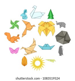 Origami icons set. Cartoon illustration of 16 origami vector icons for web