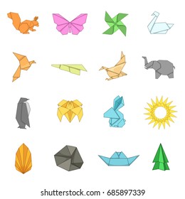 Origami Icons Set. Cartoon Illustration Of 16 Origami Vector Icons For Web