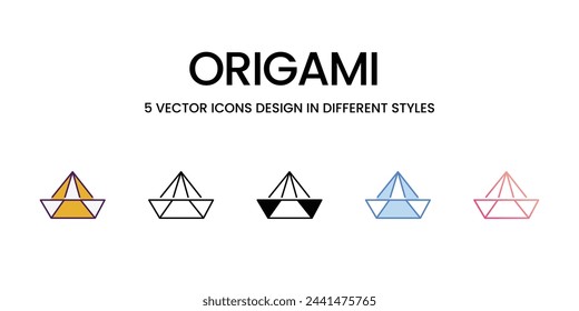 Origami icons set in different style vector stock illustration