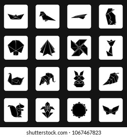 Origami icons set. Simple illustration of 16 origami vector icons for web