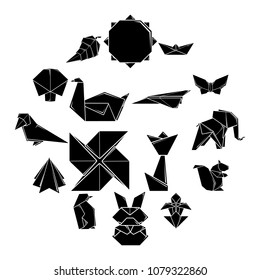 Origami icons set. Simple illustration of 16 origami vector icons for web