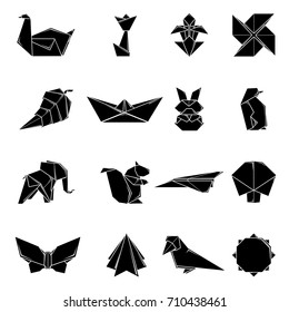 Origami icons set. Simple illustration of 16 origami vector icons for web