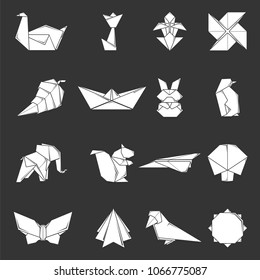 Origami icons set vector white isolated on grey background 