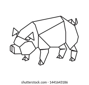 Origami illustration of a cute pig. Chinese year line art pig drawn.