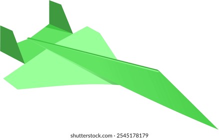 Origami image of a paper airplane, green paper, facing front right