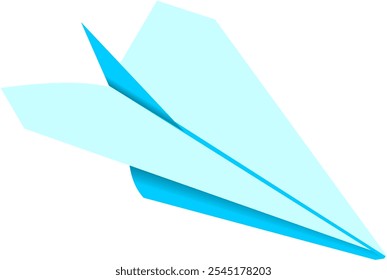 Origami image of a paper airplane, light blue paper, facing front right