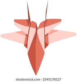 Origami image of a paper airplane, red brick paper, facing front right