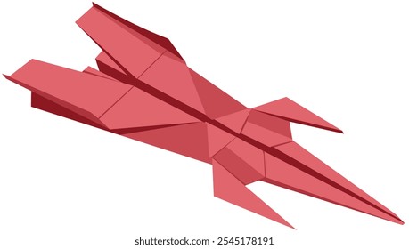 Origami image of a paper airplane, red brick paper, facing front right