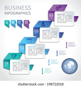 Origami infographics business template with globe and ribbon elements vector illustration