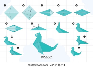 origami instructions. origami instruction. step by step instructions how to make origami. Vector illustration. animal origami instructions.