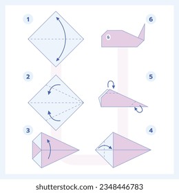 origami instructions. origami instruction. step by step instructions how to make origami. Vector illustration. animal origami instructions.