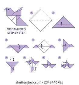 origami instructions. origami instruction. step by step instructions how to make origami. Vector illustration. animal origami instructions.