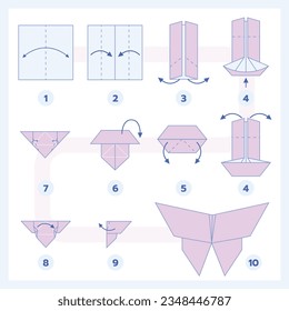 origami instructions. origami instruction. step by step instructions how to make origami. Vector illustration. animal origami instructions.