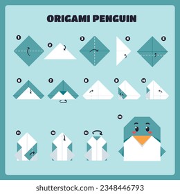 instrucciones de origami. instrucción de origami. instrucciones paso a paso sobre cómo hacer origami. Ilustración vectorial. instrucciones de origami animal.
