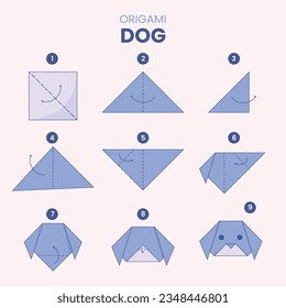 instrucciones de origami. instrucción de origami. instrucciones paso a paso sobre cómo hacer origami. Ilustración vectorial. instrucciones de origami animal.