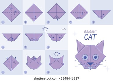 origami instructions. origami instruction. step by step instructions how to make origami. Vector illustration. animal origami instructions.