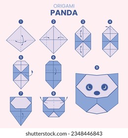 instrucciones de origami. instrucción de origami. instrucciones paso a paso sobre cómo hacer origami. Ilustración vectorial. instrucciones de origami animal.