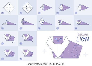 origami instructions. origami instruction. step by step instructions how to make origami. Vector illustration. animal origami instructions.