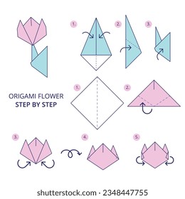 origami instructions. origami instruction steps. step by step instructions how to make origami. Vector illustration. step by step origami instructions.