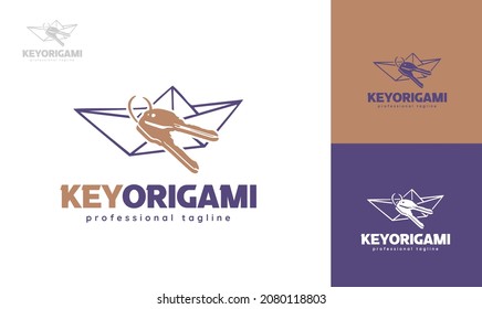 Diseño del logotipo de la clave del origami. vector