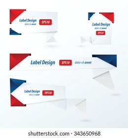 Origami label design, red, blue color