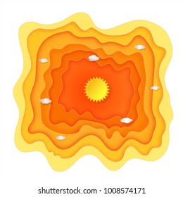 Origami layer skyscape of Sunny and clouds in the hot weather as paper art, craft style and start up concept. vector illustrator.