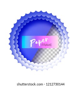 Origami Layered frame in paper art style. Design layout for banners presentations, flyers, posters and invitations. White paper cutting circle white frame with circle wave ornament.