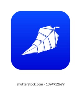 Origami leaf icon blue vector isolated on white background