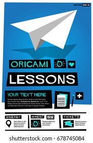 Origami Lessons Retro Poster Design With Venue Time and Ticket Details Template