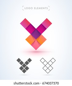 Origami letter X mosaic logo elements. Origami and material design style.