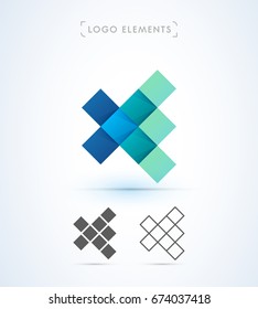 Origami letter X mosaic logo elements. Origami and material design style.