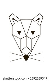 Origami line art low poly rat head. 2020 year symbol in minimalistic style, simple symmetric vector illustration