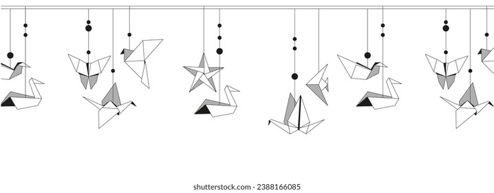 Origami line art vector seamless pattern background. Modern hobby. Graphic illustration ornament
