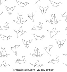 Vector de arte de línea de origami con fondo de patrón transparente. Hobby moderno.