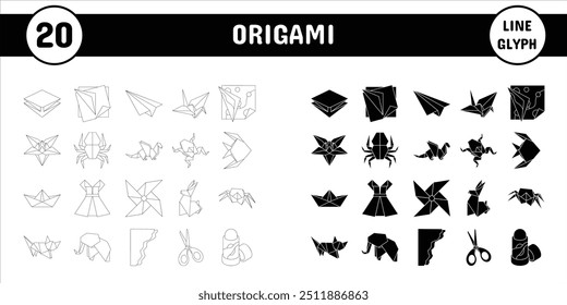 Origami Line Glyph Vector Illustration Icon Sticker Set Design Materials