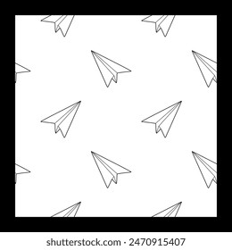 Origami Papel lineal Patrón de aviones. Fondo de Vector sin costura con dibujado a mano Doodle Planer aislado en blanco. Contorno monocromo de la Plantilla, concepto de vuelo y viaje.