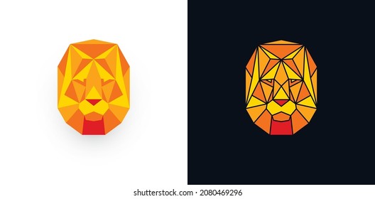 Origami Lion head low poly mask, abstract polygonal logo template. Panther orange geometric face, vector logo concept. Animal emblem