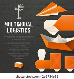 Origami logistic freight and transportation background with paper transport vector illustration