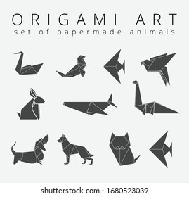 Origami Logo Design Template Inspiration  Vector Illustration  Paper made animal illustration  stylized animal vector drawing  Abstract animal set  Elephant  Dog  wolf   Bunny  Rabbit  dachshund  dinosaur