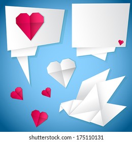 Origami love bird - vector set