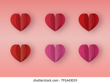 Origami made the hearts many colors, paper art design and craft style. Valentine's concept.