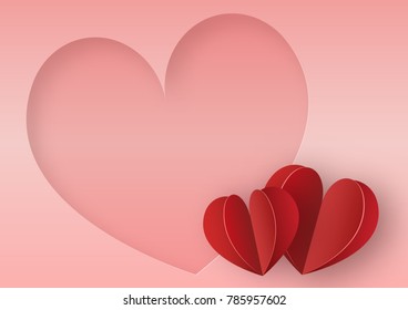 Origami made the postcard with red hearts couple, copy space for text, paper art design and craft style. Valentine's concept. Vector illustration.