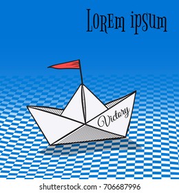 origami made sailing boat. paper art style.