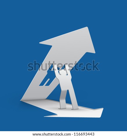 origami man lifting upwards an arrow (arrow and man cut from base), easy to change background color