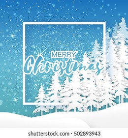 Origami Merry Christmas Greeting card with Xmas Tree and frame
