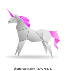 Origami-Modell. Weißes Einhorn. Vektorgrafik.